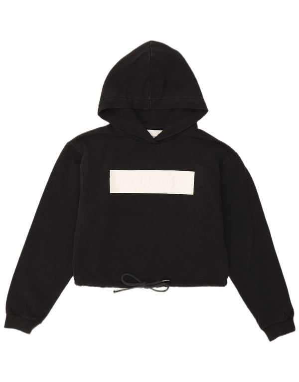 CALVIN KLEIN Suéter feminino com capuz e estampa gráfica UK 10 pequeno preto