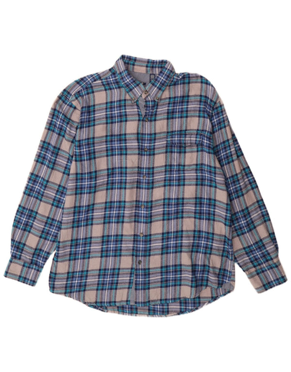 Camisa masculina de flanela Izod XL azul xadrez algodão