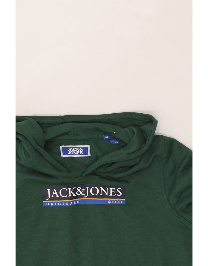 JACK & JONES Boys Graphic Hoodie Jumper 9-10 Years Green Cotton Vintage Jack & Jones and Second-Hand Jack & Jones from Messina Hembry 