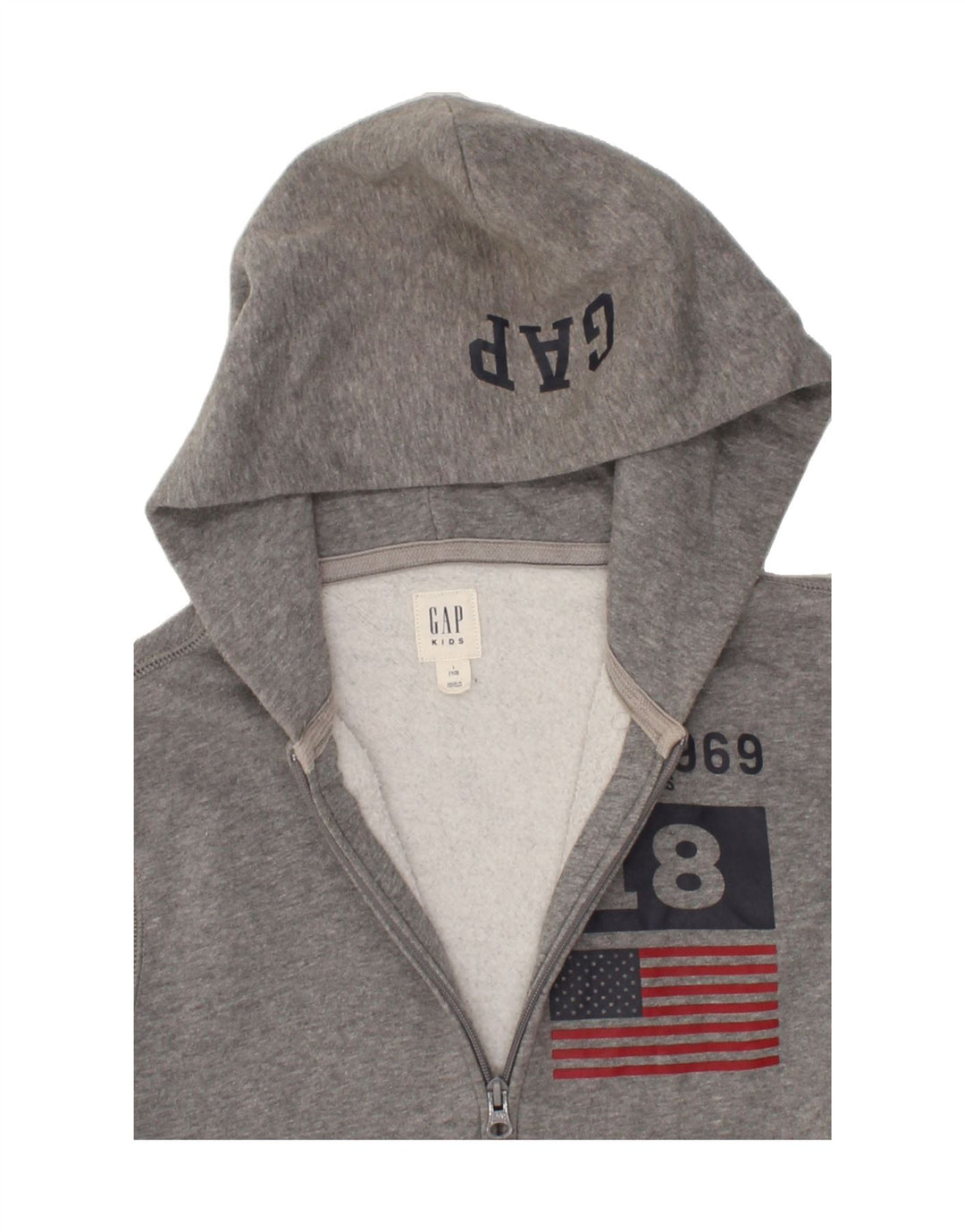GAP Boys Graphic Zip Hoodie Sweater 9-10 Years Large Grey Cotton Vintage Gap and Second-Hand Gap from Messina Hembry 