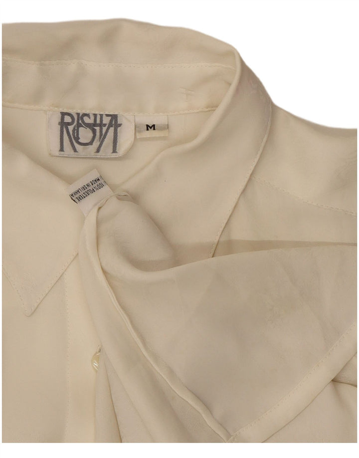 Camisa feminina vintage UK 14 poliéster branco médio