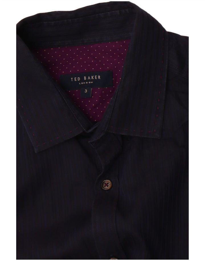 Camisa masculina Ted Baker tamanho 3 médio algodão listrado azul marinho
