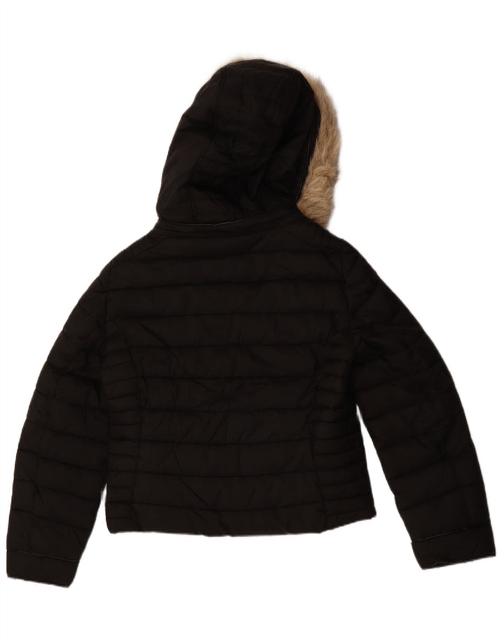 Jaqueta acolchoada com capuz feminino Zara UK 14 poliéster preto médio