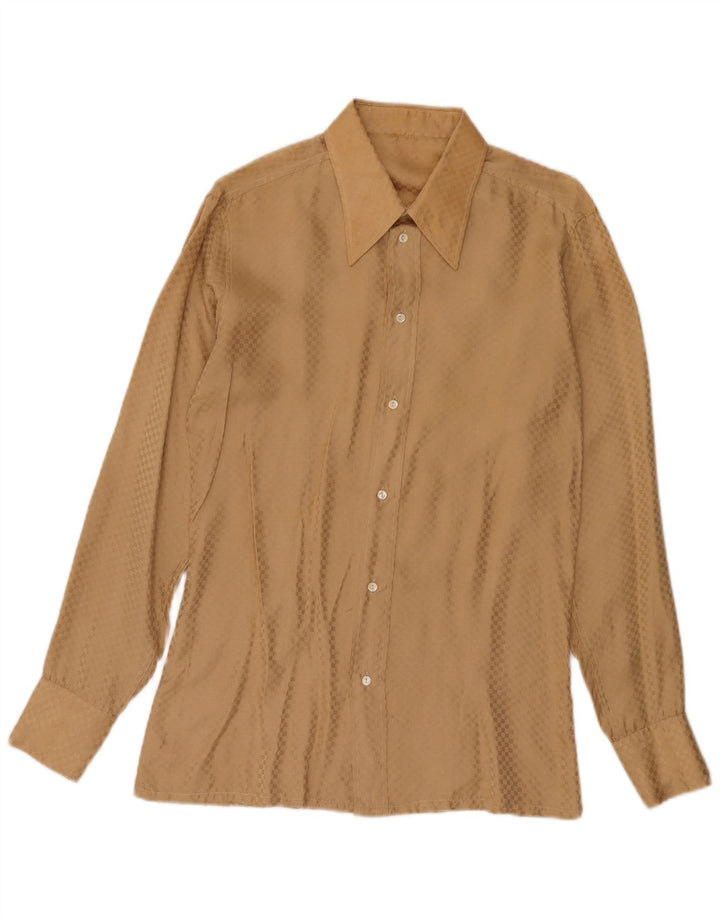 Camisa Masculina Vintage Pequena Geométrica Marrom