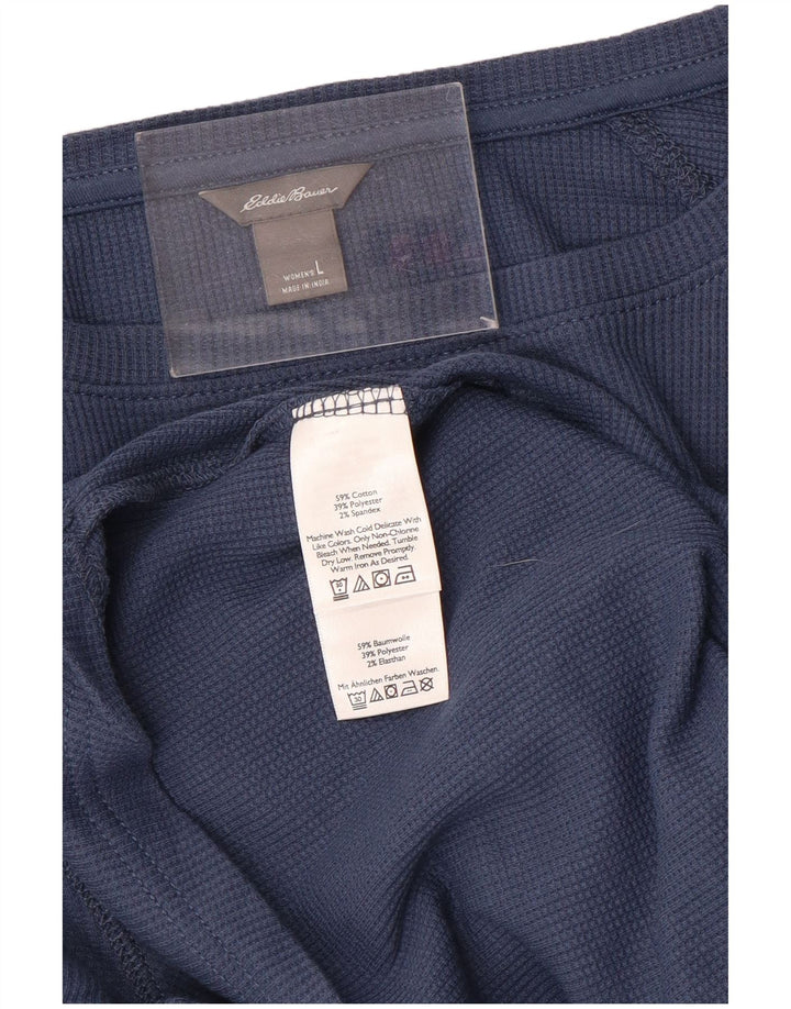 EDDIE BAUER Top feminino manga comprida Reino Unido 16 grande algodão listrado azul marinho
