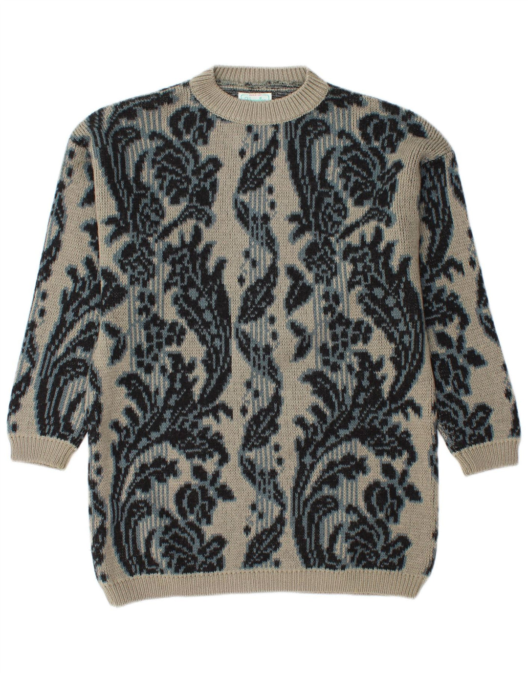 Suéter masculino BENETTON Longline com gola redonda IT 46 grande cinza floral