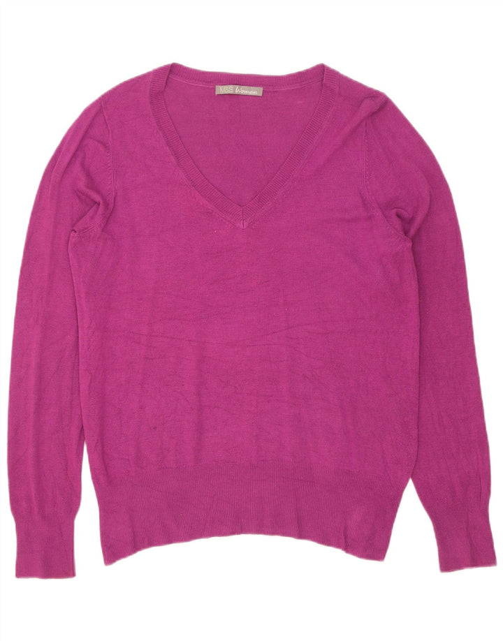 Suéter feminino Marks & Spencer com decote em V Reino Unido 14 viscose marrom médio