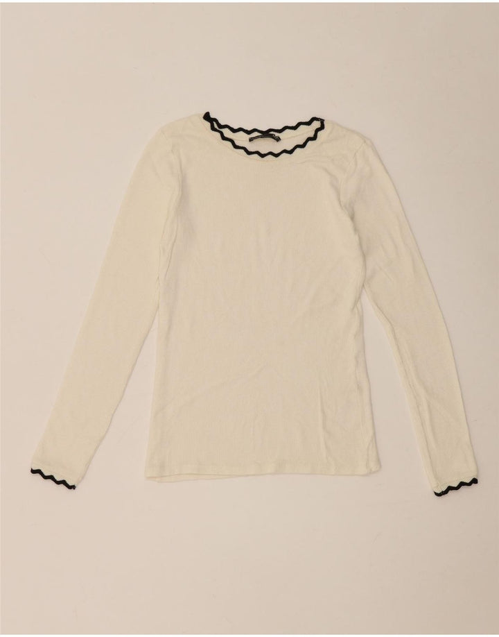 Zara Womens Crop Top Manga Longa Reino Unido 8 Pequeno Branco