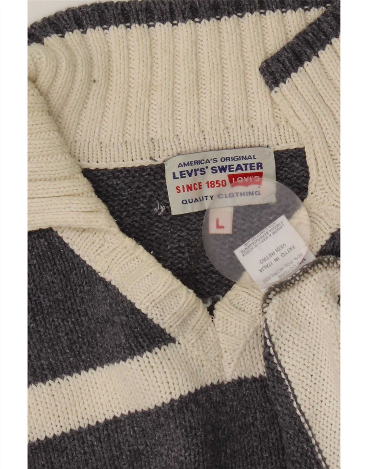 Suéter masculino Levi's com gola polo e algodão listrado cinza grande