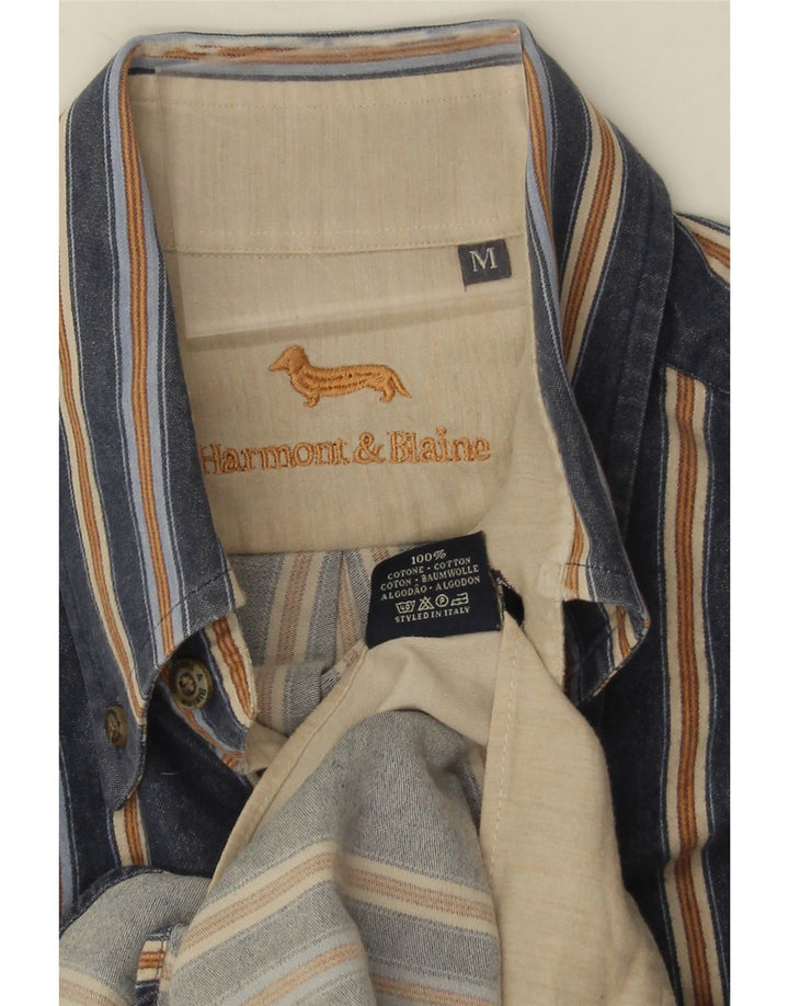 Camisa masculina Harmont & Blaine de algodão listrado azul marinho médio