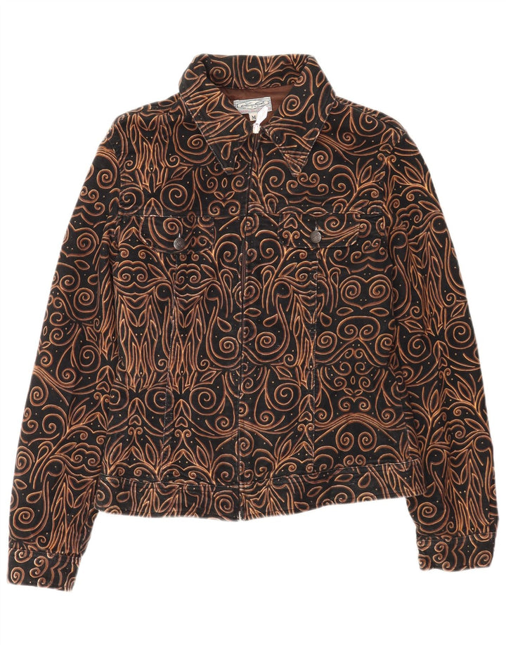 Jaqueta utilitária feminina vintage Reino Unido 14 médio preto Paisley