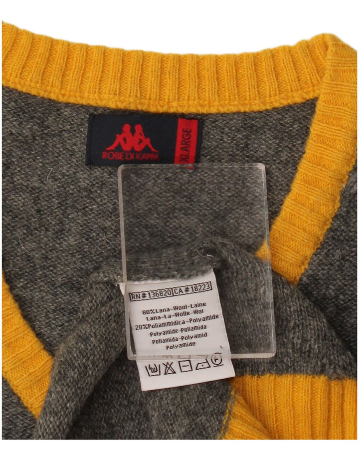 Suéter masculino Kappa com decote em V XL cinza colorblock lã