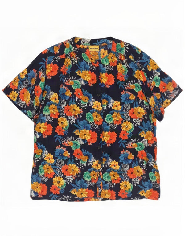 Blusa feminina de manga curta manga UK 20 2XL floral multicolorido