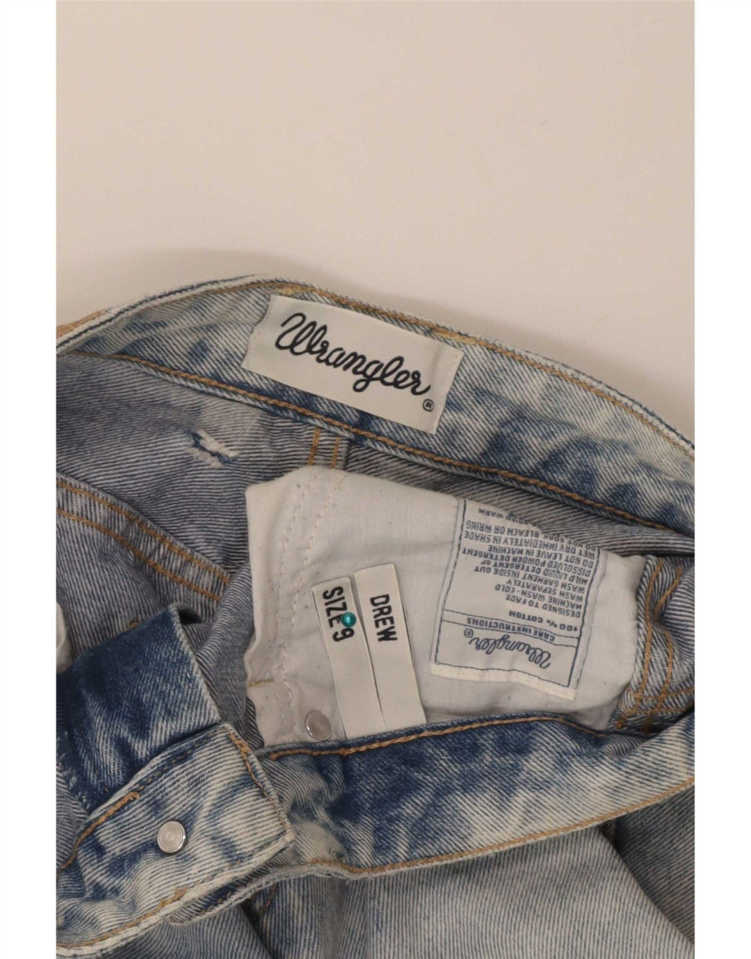 Jeans Wrangler feminino Drew Distressed Tapered US 9 médio W28 L28 azul