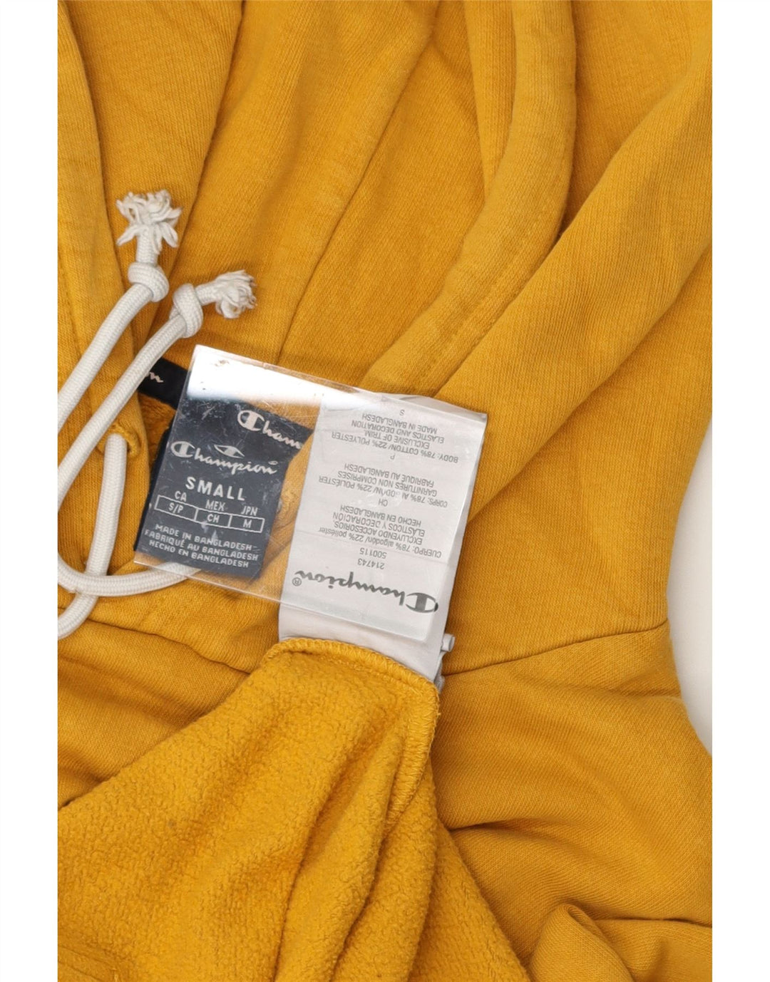 CHAMPION Mens Graphic Hoodie Jumper Small Yellow Cotton Vintage Champion and Second-Hand Champion from Messina Hembry 