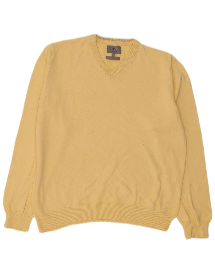 Suéter masculino Marks & Spencer com decote em V grande algodão amarelo