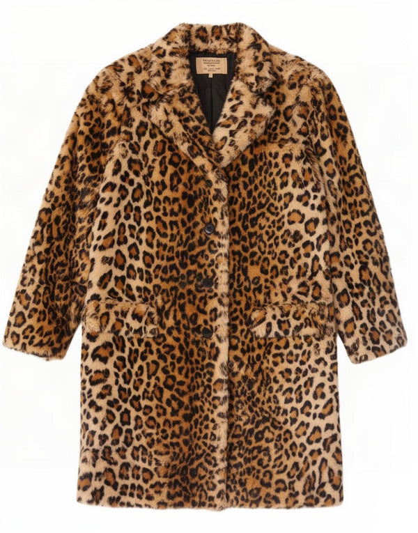 Sobretudo feminino Zara Trafaluc de pele sintética Reino Unido 16 grande estampa animal marrom