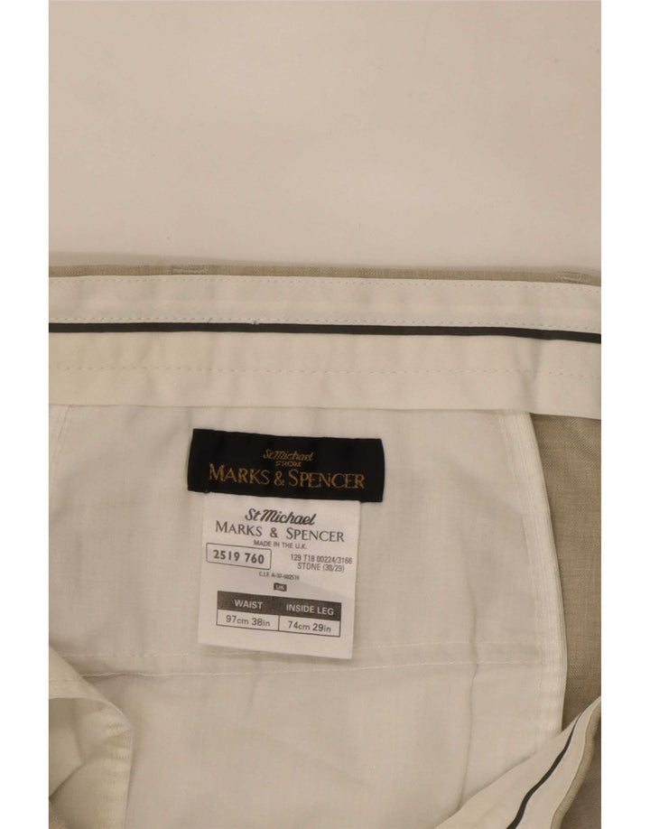 Calça chino reta masculina Marks & Spencer W38 L27 poliéster bege