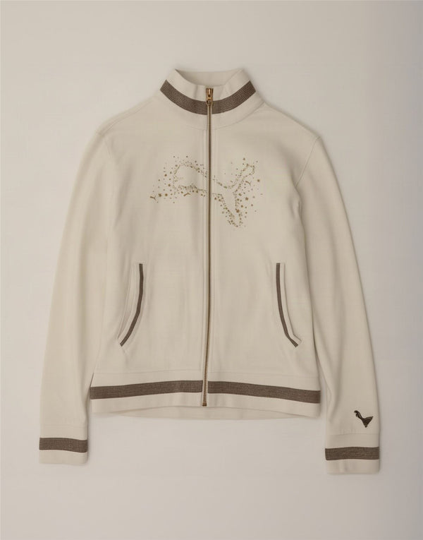 Puma Womens Graphic Tracksuit Top Jacket UK 12 Medium White Colourblock