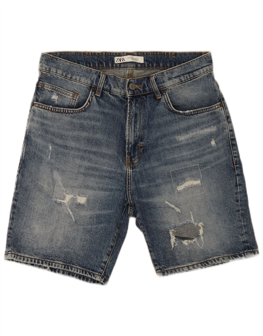 Zara Shorts jeans masculino desgastado UE 40 médio W31 azul
