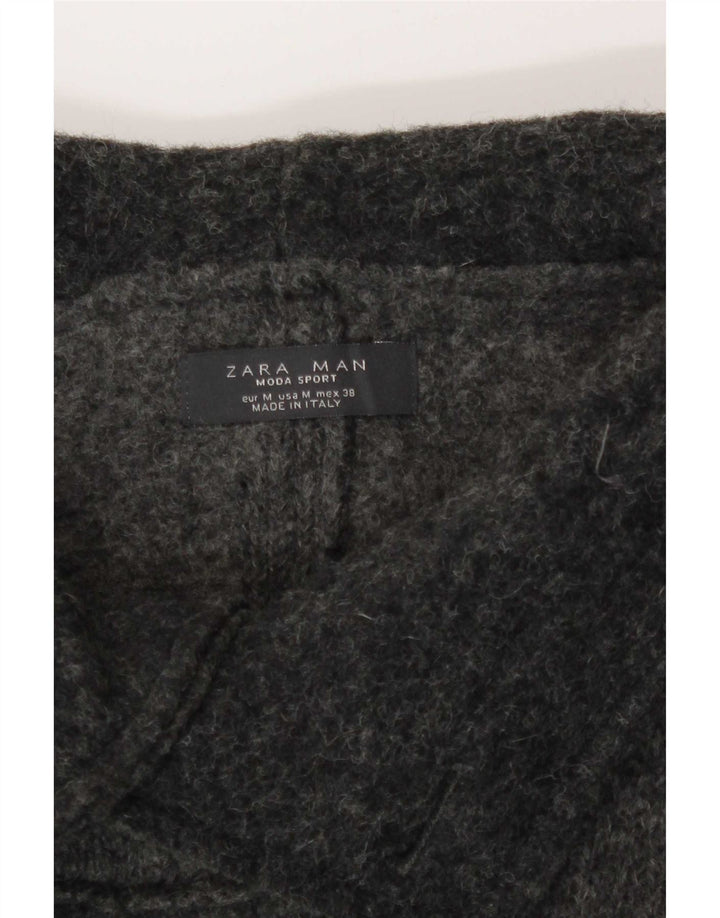Casaco corta-vento masculino Zara com capuz duplo e trespassado Reino Unido 38 lã cinza médio