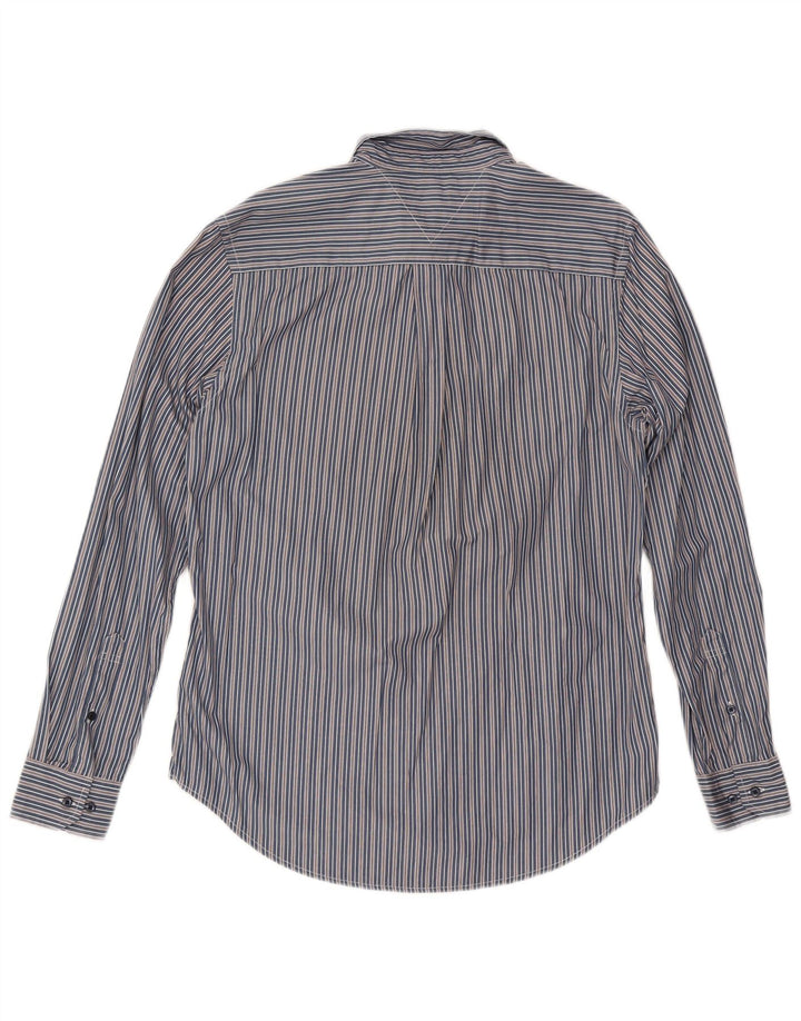 Camisa masculina Tommy Hilfiger Custom Fit média azul marinho listrada de algodão
