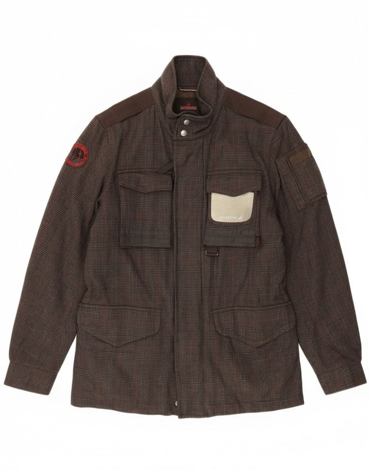 Jaqueta corta-vento masculina Museum UK 40 grande algodão houndstooth marrom