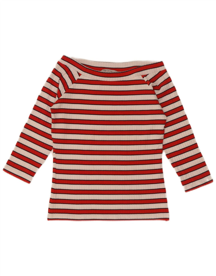 Top feminino Marks & Spencer com ombro de fora manga 3/4 Reino Unido 12 listrado vermelho médio