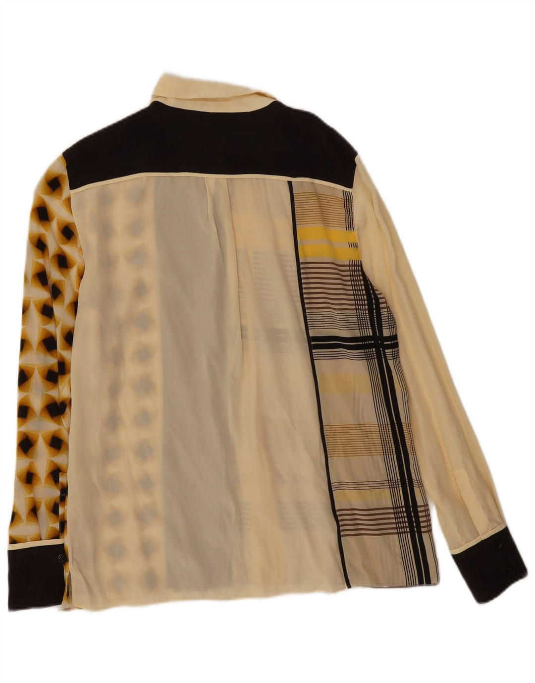 Blusa feminina Sportmax UK 12 seda geométrica bege médio