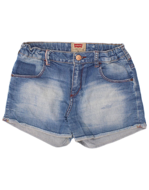 Shorts jeans desgastados para meninas Levi's 13-14 anos W26 algodão azul