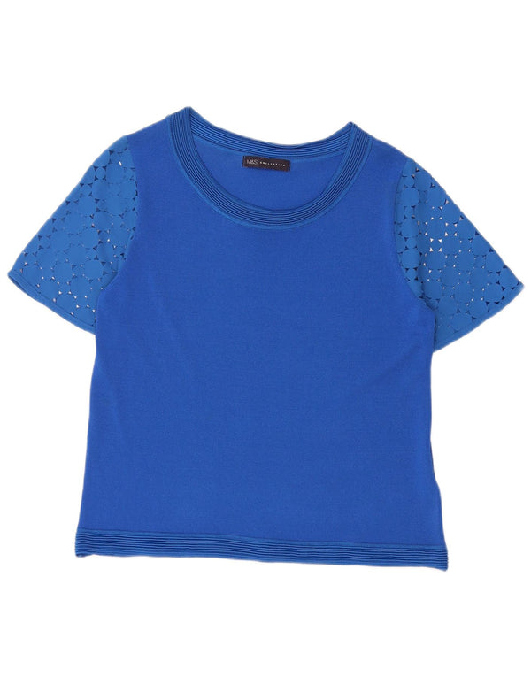 Blusa feminina Marks & Spencer UK 12 viscose geométrica azul médio