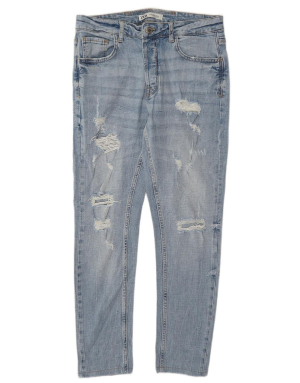 Zara Mens Jeans Slim Distressed UE 42 Grande W32 L28 Azul