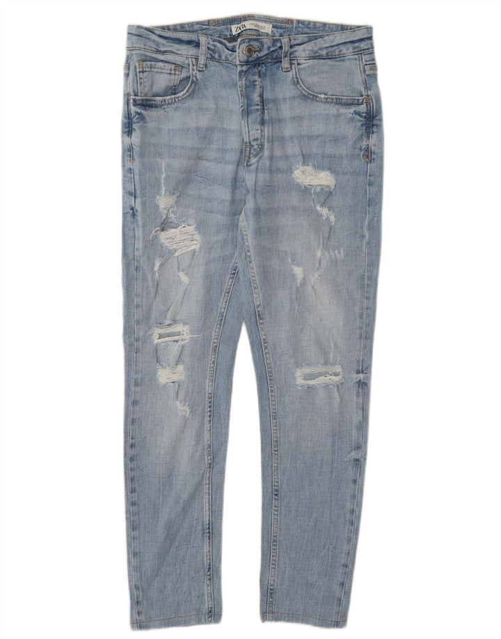 Zara Mens Jeans Slim Distressed UE 42 Grande W32 L28 Azul