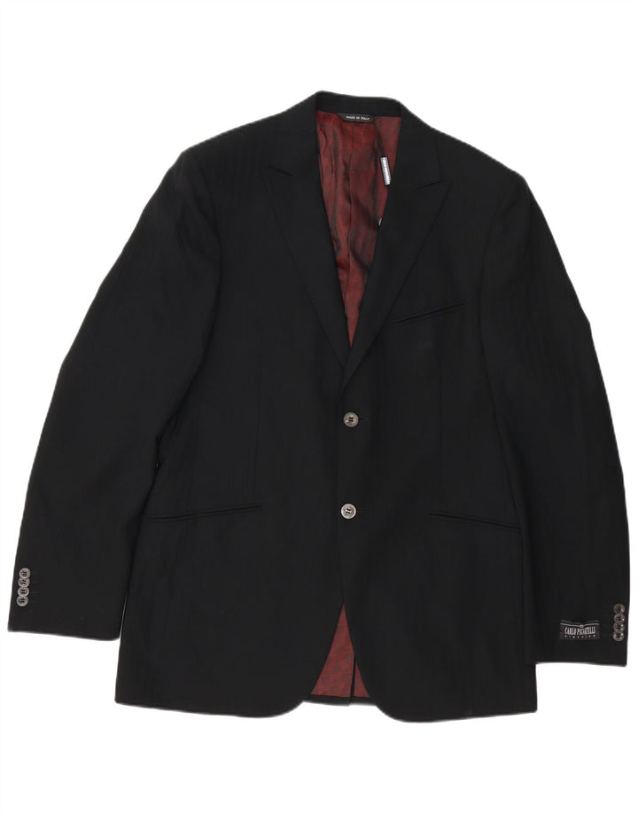 Jaqueta blazer masculina Carlo Pignatelli com 2 botões IT 50 grande lã virgem preta