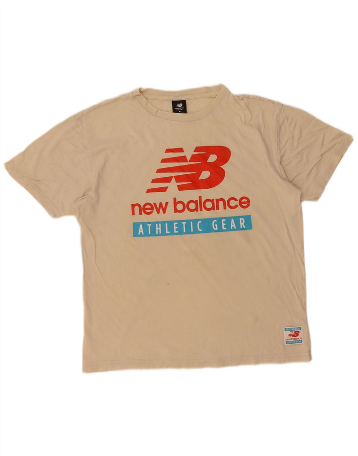 Camiseta gráfica masculina New Balance algodão bege médio