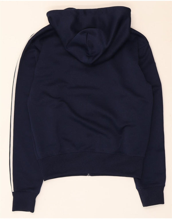 Suéter feminino Adidas com capuz e zíper gráfico UK 10 pequeno azul marinho poliéster