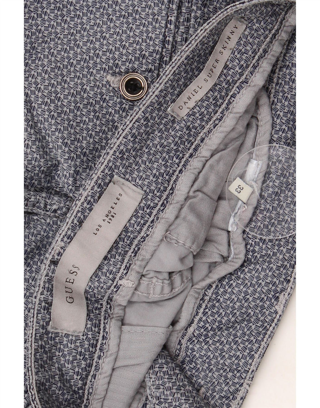 Calça GUESS Mens Daniel Skinny Chino W33 L29 Azul Geométrica