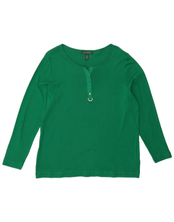 Top feminino RALPH LAUREN manga comprida UK 18 XL algodão verde