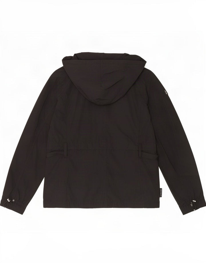 Jaqueta corta-vento feminina Armani Jeans com capuz EUA 8 poliéster preto médio