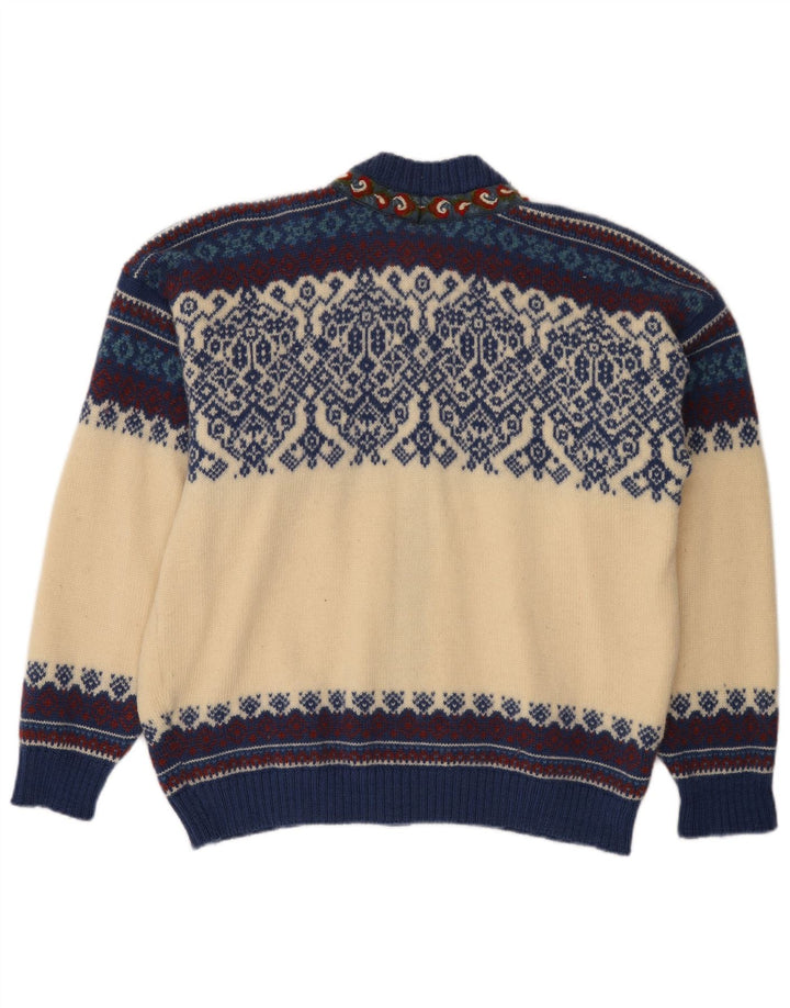 Suéter cardigã masculino vintage grande off white Fair Isle