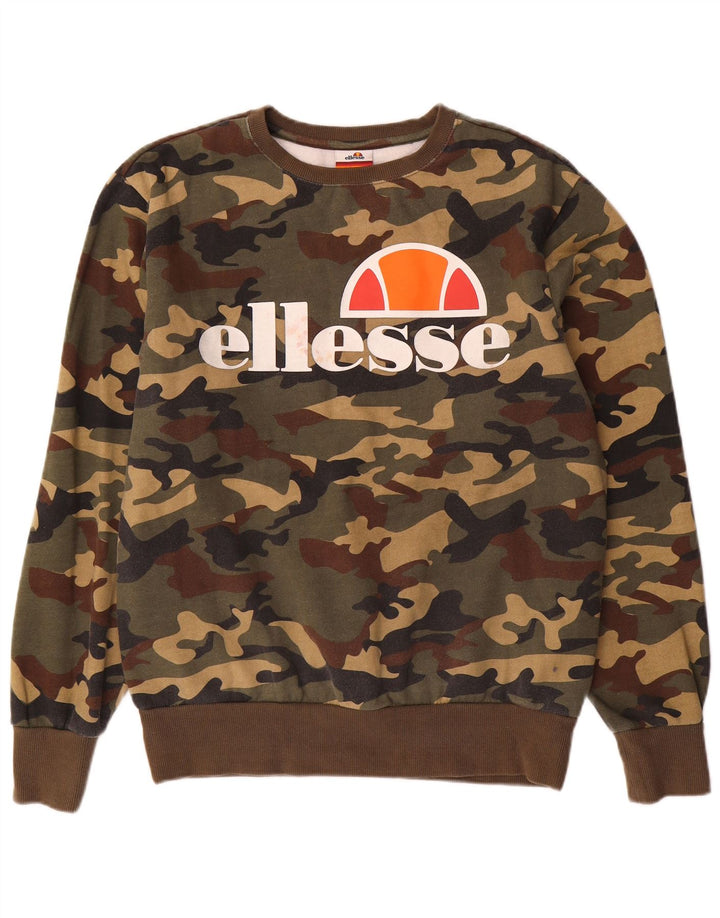 Ellesse moletom gráfico masculino jumper grande cáqui algodão camuflado