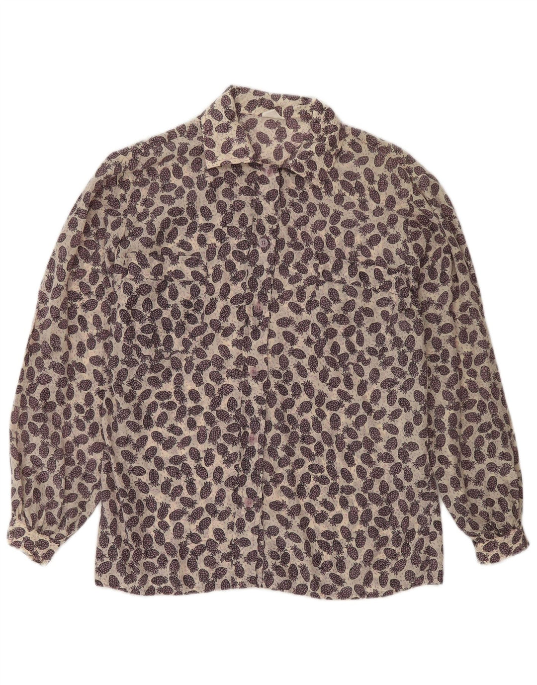 Blusa feminina vintage com estampa abstrata Reino Unido 12 roxo médio