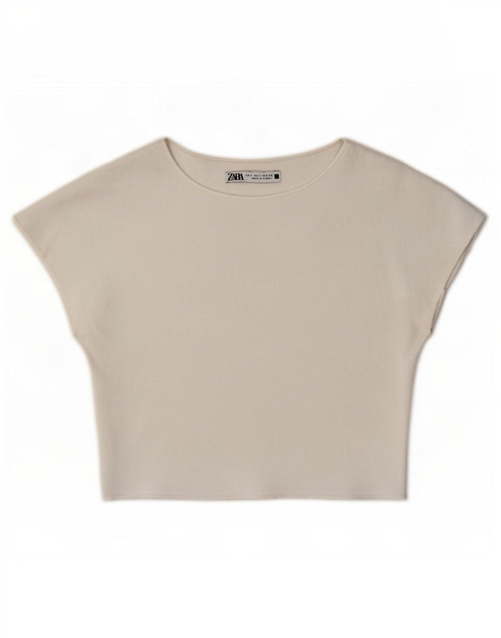 Zara blusa feminina cropped asa de morcego top UK 8 pequena branca