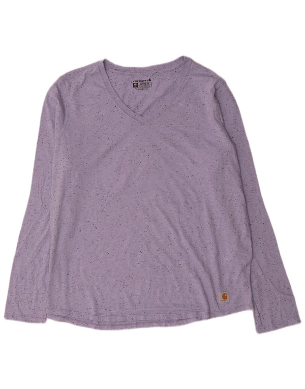 Top feminino Carhartt de ajuste relaxado manga comprida US 20 2XL algodão manchado roxo