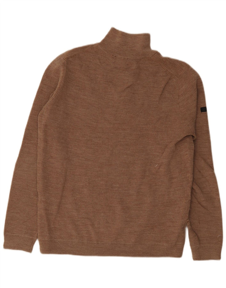 Suéter masculino Superdry com zíper e gola grande, lã merino marrom