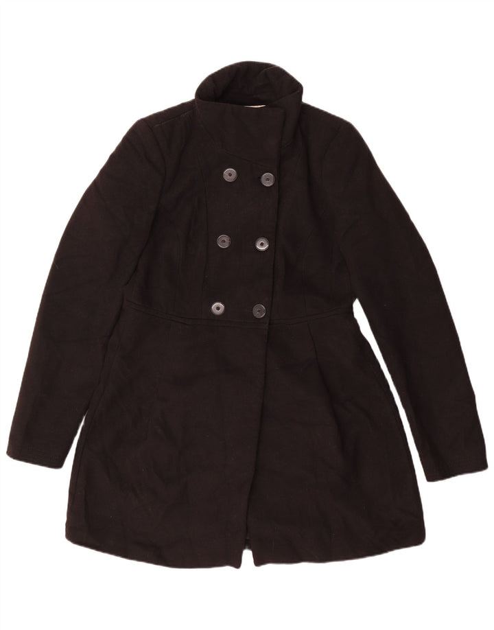 Casaco feminino Zara Trafaluc com peito duplo Reino Unido 14 grande poliéster preto