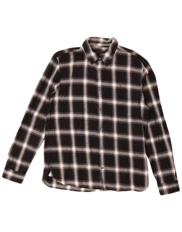 Camisa masculina de flanela All Saints grande algodão xadrez preto