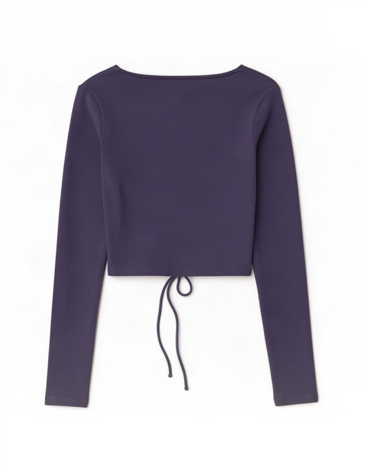 Top cropped feminino Zara manga comprida Reino Unido 12 algodão roxo médio