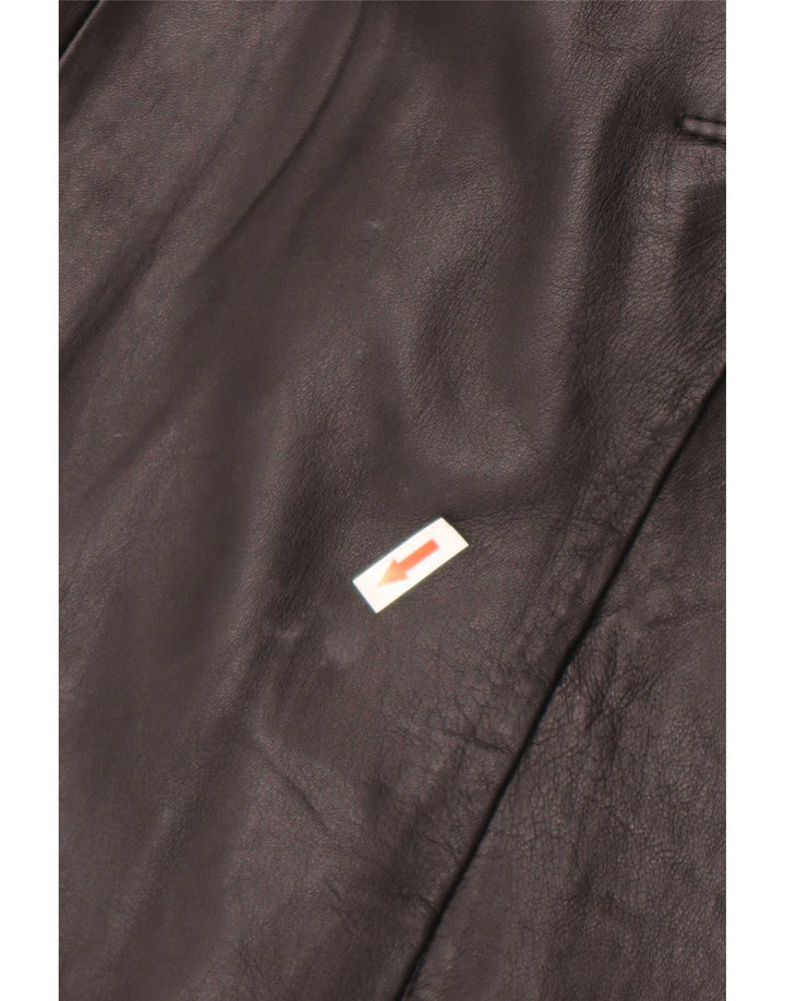 Casaco impermeável masculino vintage de couro com peito duplo Reino Unido 36 pequeno preto