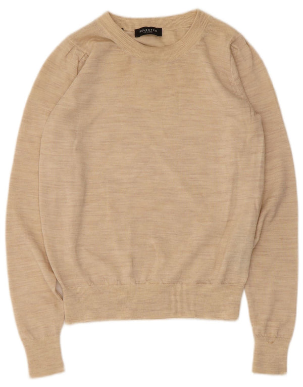 Suéter feminino selecionado com gola canoa e gola canoa UK 6 XS lã bege